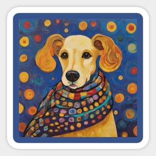 Gustav Klimt Style Lady Dog in a Starry Night Landscape Sticker